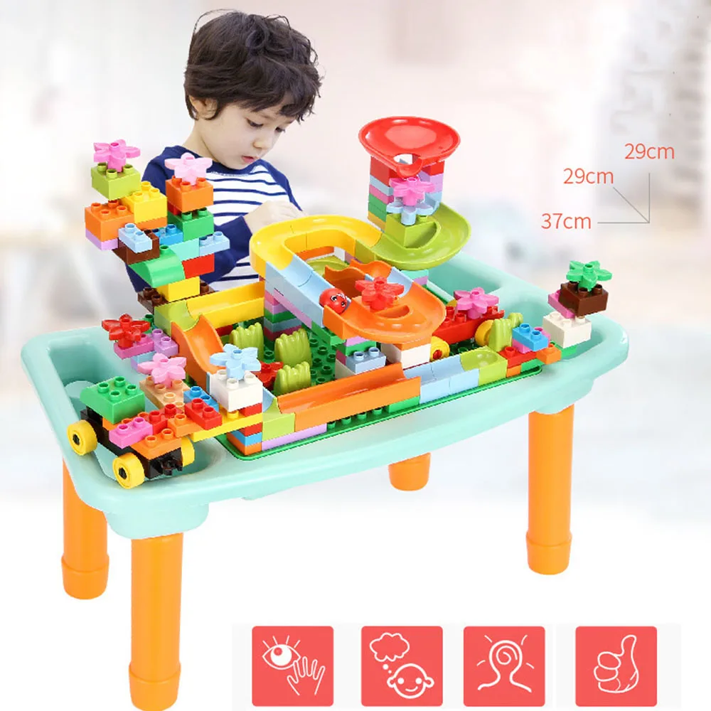 

43-900pcs Race Run Maze Balls Track Learning table Building Blocks Funnel Slide Big Building Brick Compatible duploed