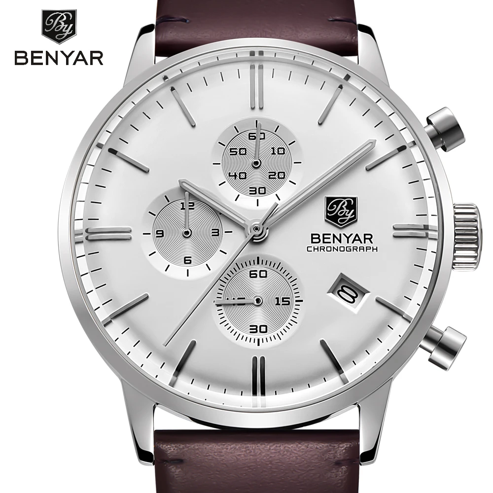 

BENYAR Luxury Brand Men's Quartz Date Casual Watch Men Army Military Sports Watches Male Leather Clock Relogio Masculino