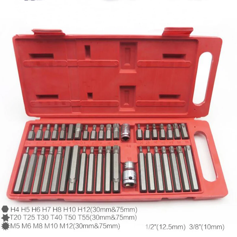 40pc Torx Star Spline Hex Allen Key Socket Bit Set 3/8 & 1/2 Drive Long