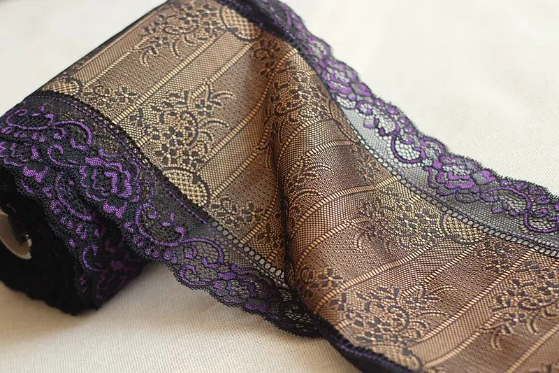 19 см шириной 2 ярда/Лот, украшение для волос, широкая эластичная кружевная отделка, свадебное платье, юбка, кружевная отделка - Цвет: Purple gold