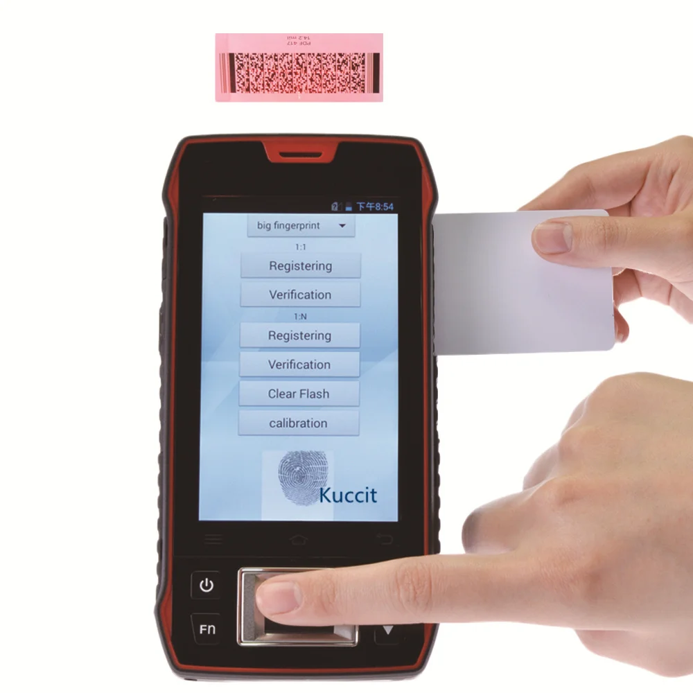 Считыватель отпечатков пальцев RFID UHF 1D 2D лазерный сканер штрих кодов Android 7 0