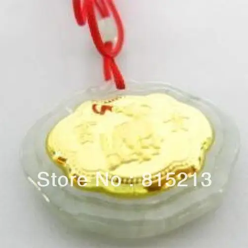 

N593 Natural Jade Agate 24k Gold Zodiac Ox Necklace 28% Discount