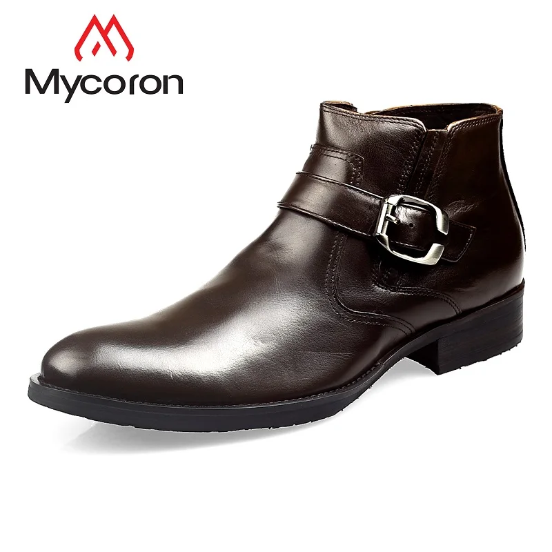

Mycoron Luxury Fashion Brand Top Quality 100% Genuine Leather Shoes Pointed Toe Handmade Martin Mens Ankle Boots bota masculina