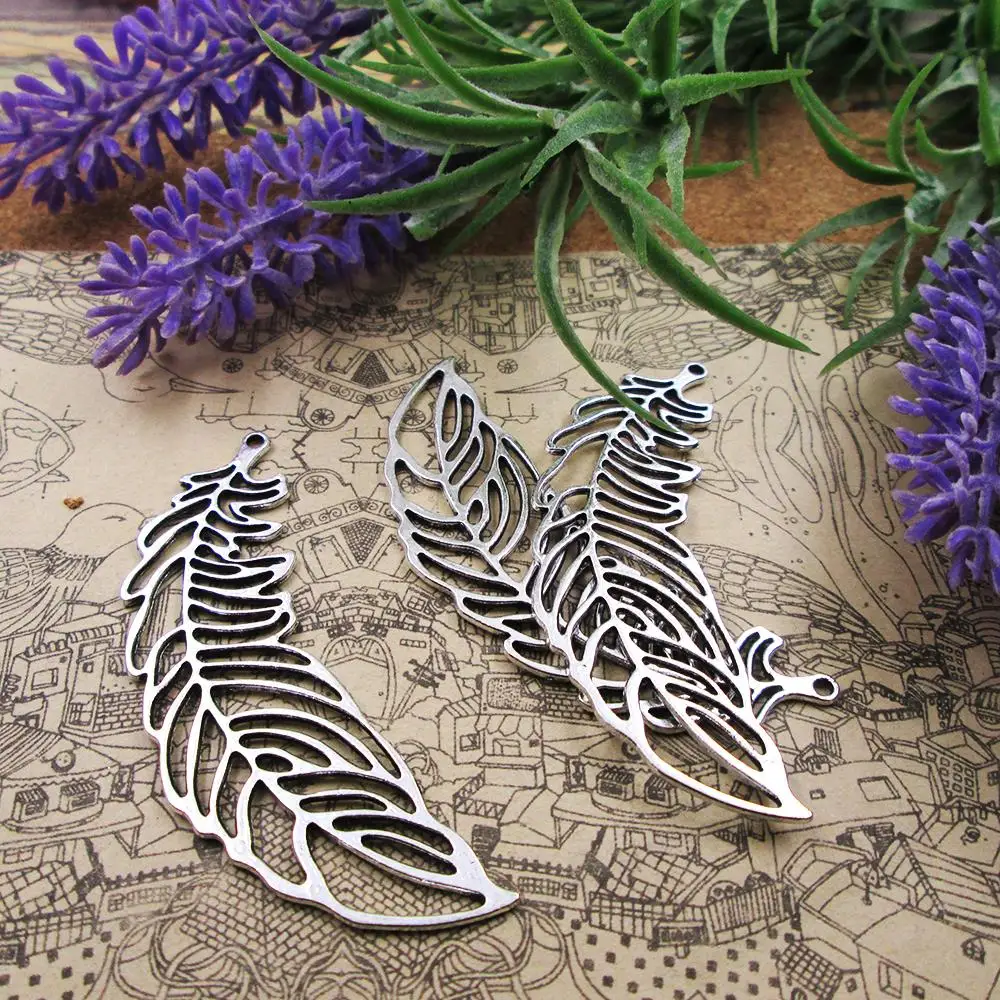 

7pcs-20*65mm large size feather charms pendants Antique silver bag accessories craft Jewelry