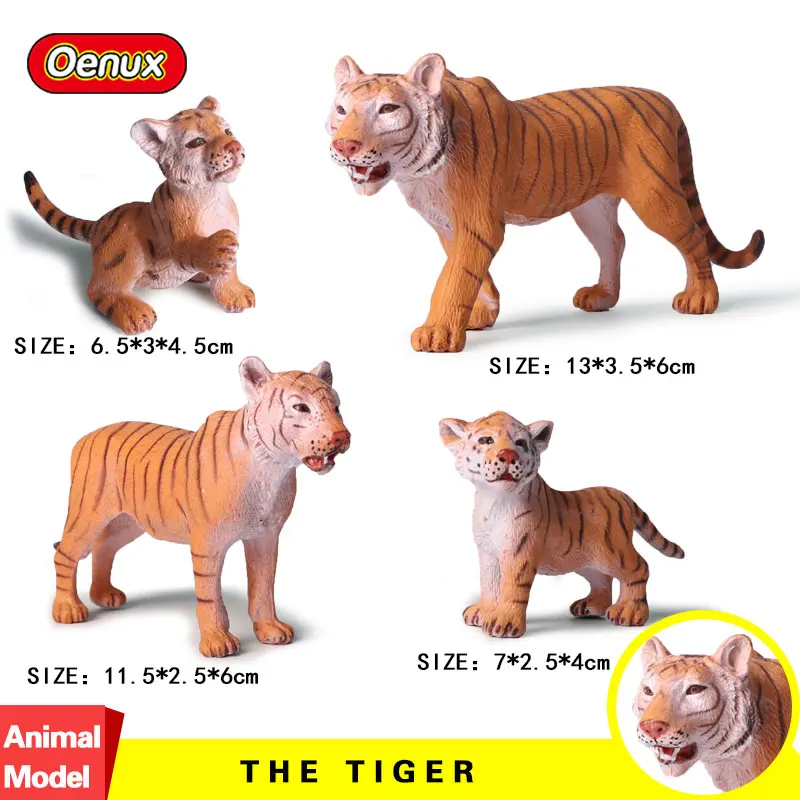 Oenux, классический африканский дикий лев, Имитация животных, зоопарк, фигурка, Зебра, жираф, слон, олень, фигурка, модель, развивающие игрушки - Цвет: 4pcs tiger animals