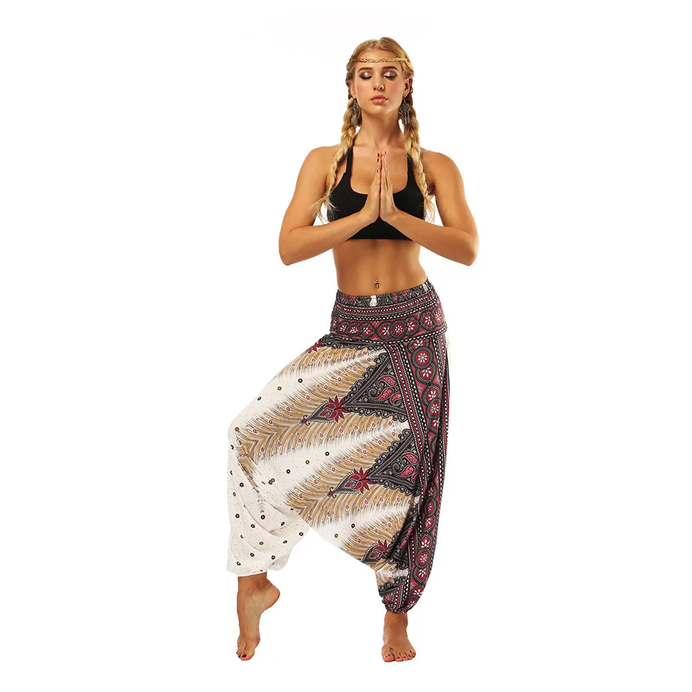 Women'S Sports Pants Casual Summer Boho print Loose Yoga Trousers Baggy Harem Vintage High Waist Pants Spodnie Damskie Mujer