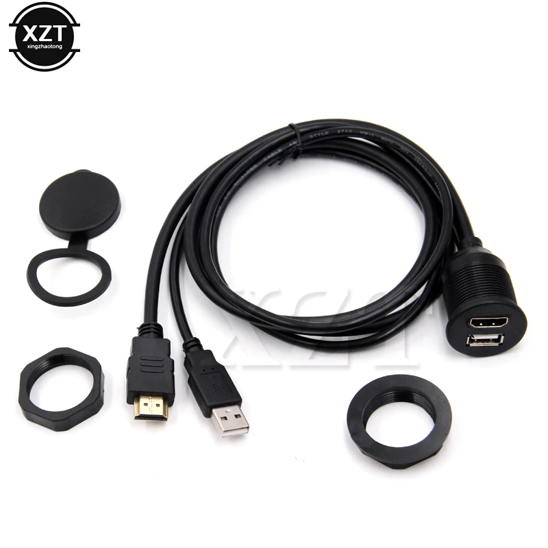 

for Car Motorcycle Installation Dashboard Dash Flush Mount HD USB2.0 Male to Female USB A-type HDMI Plug AUX Extension Cable