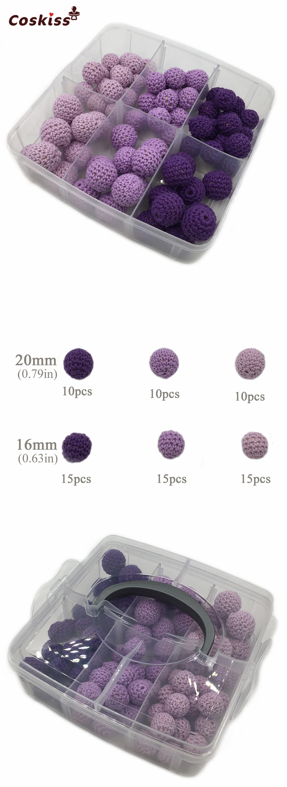 75 шт. фиолетовый серии крючком Бусины доступны для трикотажного хлопка Нитки DIY ребенка прорезыватель ювелирных изделий делает комплект