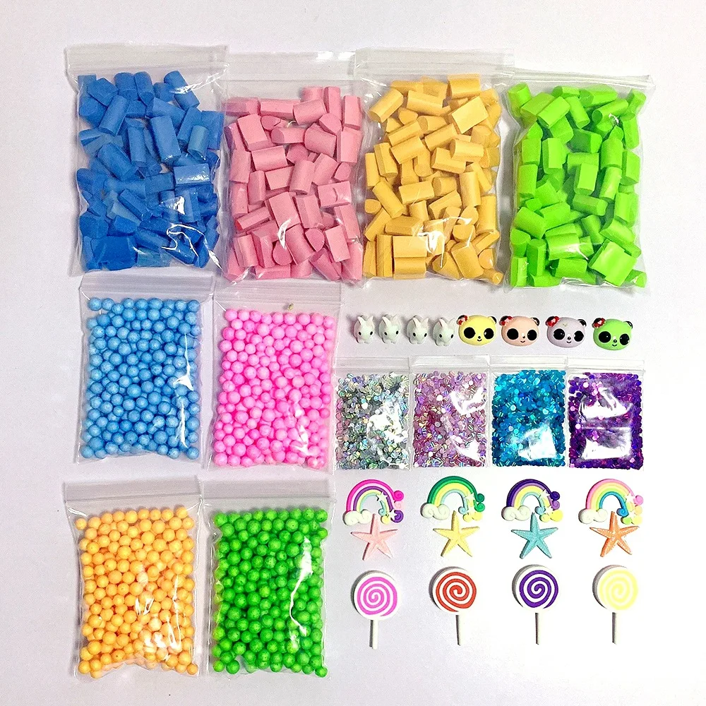 

32Pcs/Set Soft Pottery PVC Model Clay DIY Slime Kit Slime Beads Sequin Star Animal Shell Slices Foam Ball for DIY Craft Gift