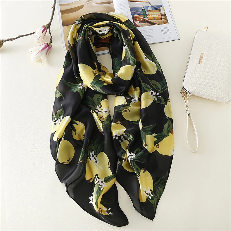 Роскошный брендовый женский шарф модный Шелковый шарф с принтом шали и палантины летняя накидка для пляжа бандана женский платок большой размер - Цвет: FS34 black