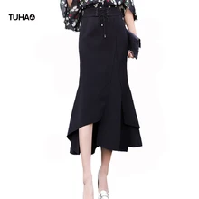 TUHAO корейский стиль Асимметричная юбка со шнуровкой Высокая талия пакет бедра осенние длинные юбки Ropa Jupe Longue Femme TSK646