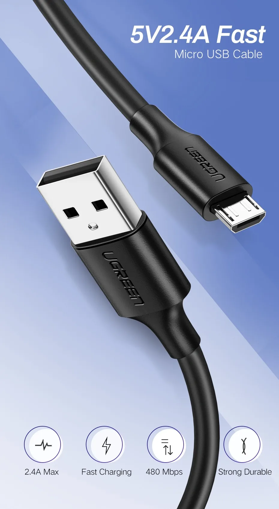 Ugreen кабель micro usb 3 m 2 m 1 m 5v2a зарядное устройство usb кабель для передачи данных для samsung htc huawei мобильный телефон кабели для android телефоны