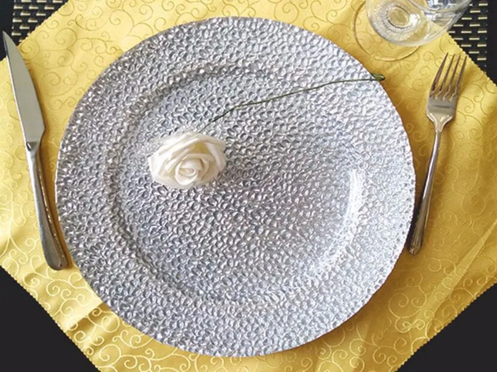 glass fancy design stone pattern charger plate for wedding event