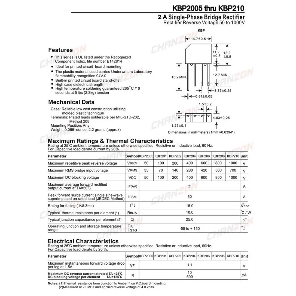 20 шт. KBP206 мостовой выпрямитель диод 2A 600 в KBP-4(SIP-4) однофазный полный волновой 2 ампер 600 вольт KBP 206 кремния