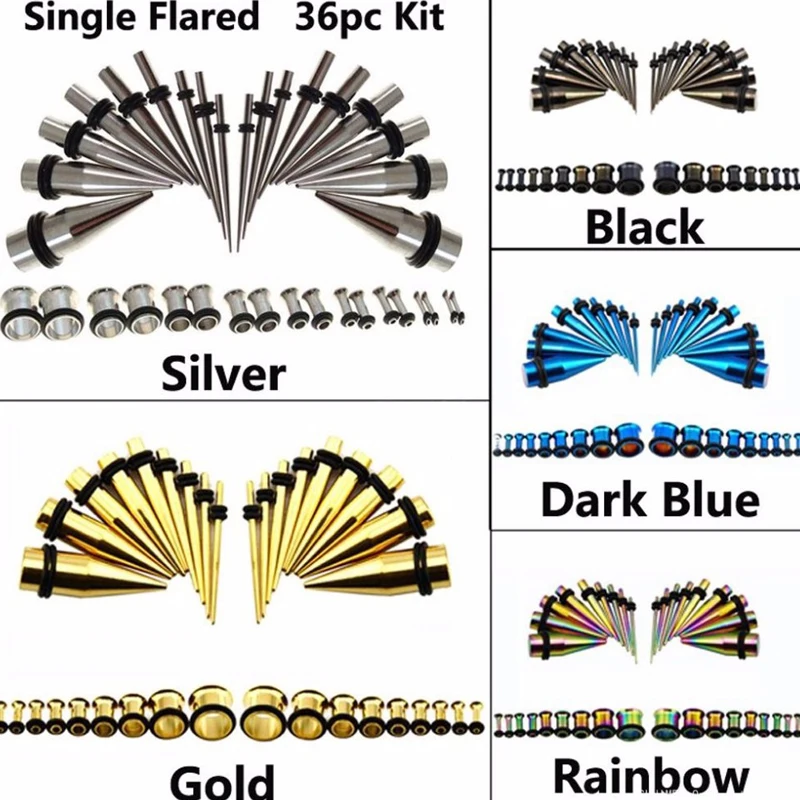 

BOG-Lot 36 Piece316l Stainless Steel Ear Taper Stretching Kit Gauge Expenders set-18pcs tapers and 18pcs tunnels