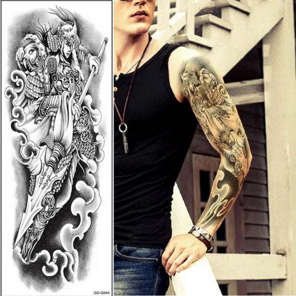 Полный Руки Временные татуировки рукава Будда Гейша Вышивка крестом Дракон Татуировка Череп Наклейки бедра талии татуировки для женщин мужчин - Цвет: Q44