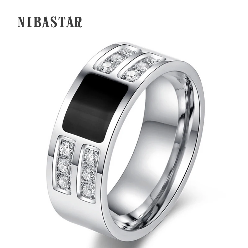Men's jewelry wedding rings high quality stainless steel plated with zircon stone