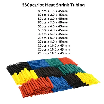 

530Pcs Assorted Polyolefin Heat Shrink Tubing Tube Cable Sleeves Wrap Wire Set 8 Size Multicolor/Black