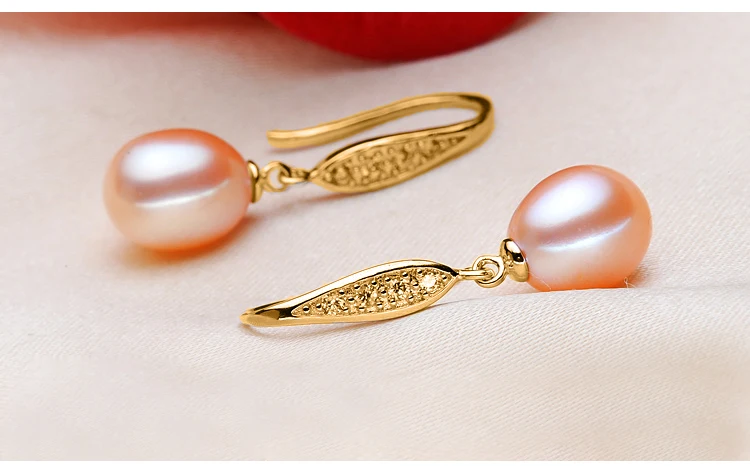 Настоящие Свадебные натуральные пресноводные жемчужные серьги для женщин, 925 серебряная капля воды серьги жемчужные вечерние подарок - Цвет камня: pink pearl earring