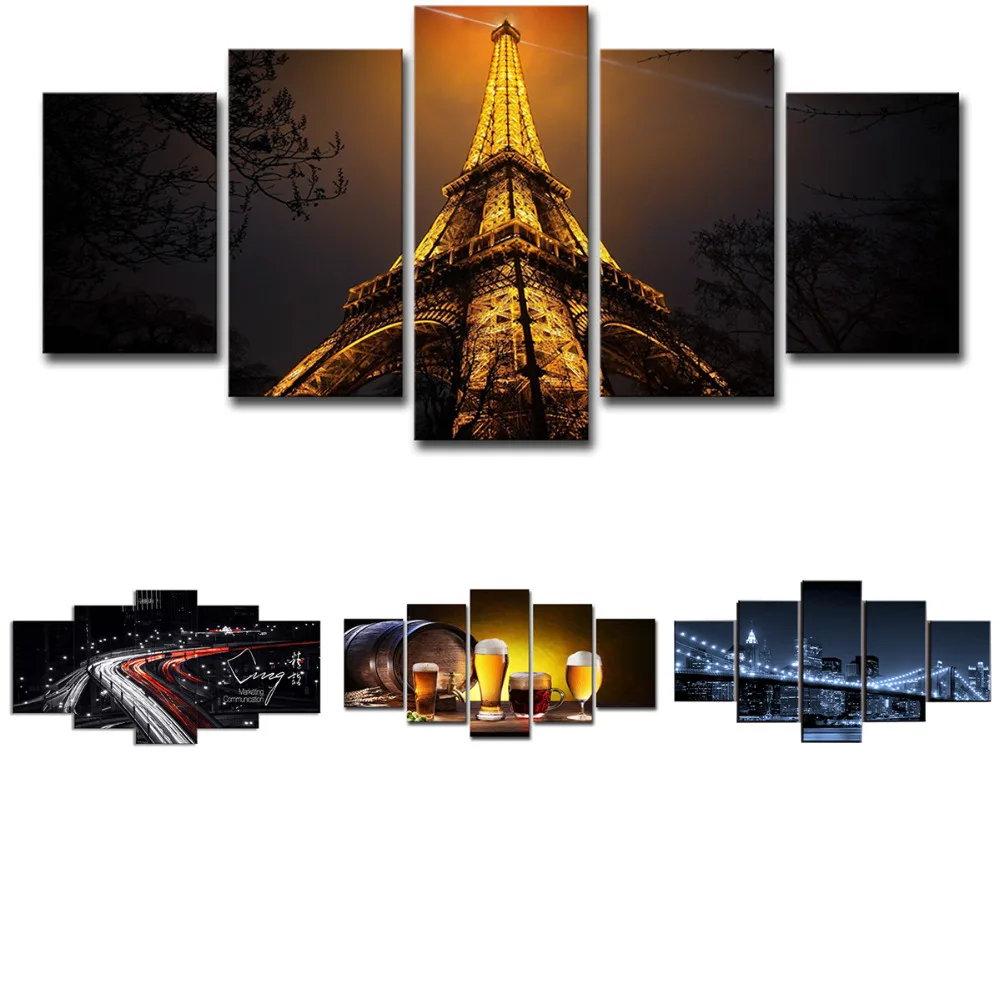 5 панелей Золотая башня Eiffell Современная Настенная Наклейка на холсте Алмазная абстракция искусство рукоделие алмазная живопись Мозаика