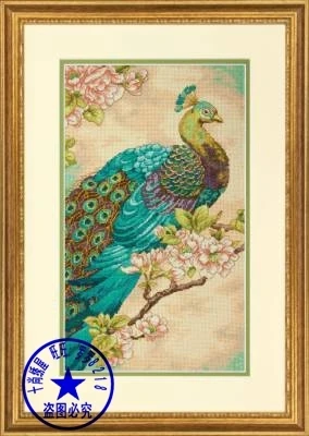 CS-1566 Cross Stitch Kit Indian Peacock Animal Pet, Blue Peacock dim 35293.jpg