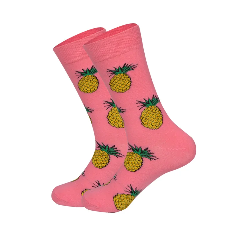 LIONZONE, новинка, мужские носки, подарок для мужчин, яркие цветные Eur40-46, уличная одежда в стиле хип-хоп, модные, на заказ, счастливые носки в стиле Харадзюку - Цвет: pineapple