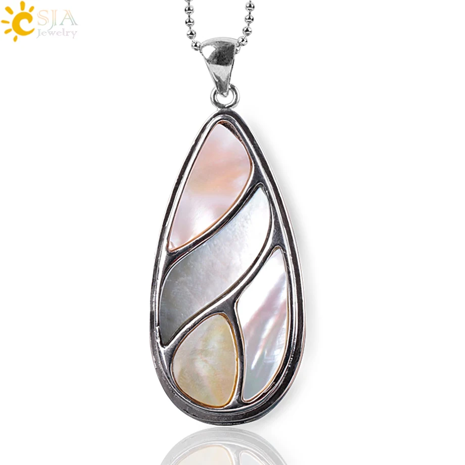 

CSJA Bohemian Colorful Natural Shell Mother of Pearl Shell Water Drop Necklaces Pendants Chip MOP Beads for Women Jewellery E858