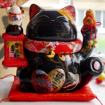 

Large Black Lucky Cat Ceramic Ornament Opening Gift Piggy Bank Japanese Style