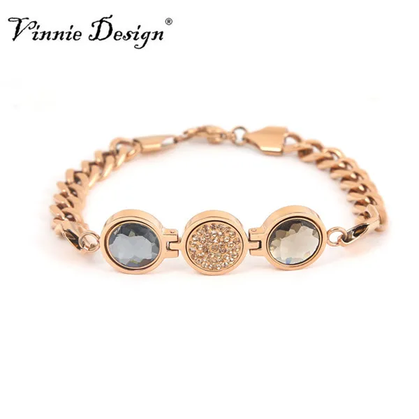 Vinnie Design joyería plata oro rosa oro Color Cambio pulsera con 3 unids intercambiables pequeña Moneda de cristal Vinnie Design joyería plata oro rosa oro Color Cambio pulsera con 3 unids intercambiables pequeña Moneda de cristal