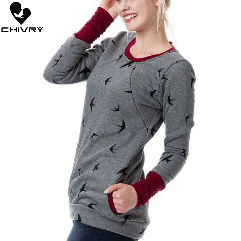  Chivry Autumn Maternity Sweatshirt Breastfeeding Clothes Hooded Pregnant Hoodies Women Nursing Tops