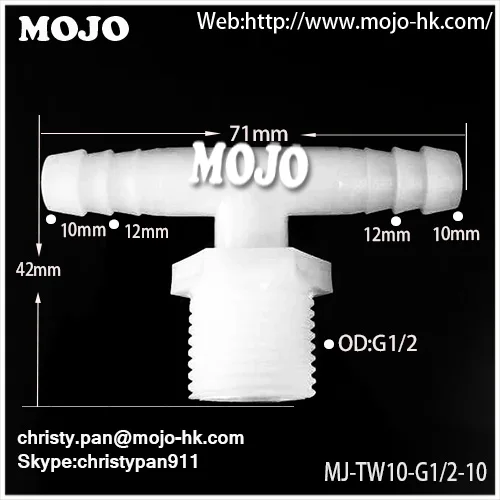

2020 Free shipping MJ-TW10-G1/2-10 Three way barbed type pipe fittings