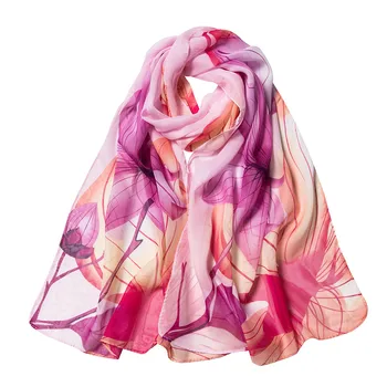

Fashion Women Lotus Printing Long Soft Wrap Scarf Ladies Shawl Scarves Ladies Accessories Fashion New Bufanda De Seda #LR3