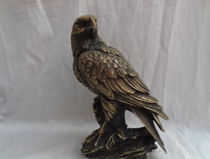 

song voge gem S3761 9" Chinese Bronze Animals Wealth Bird Fly Hawk Eagle On Tree Statue Sculpture