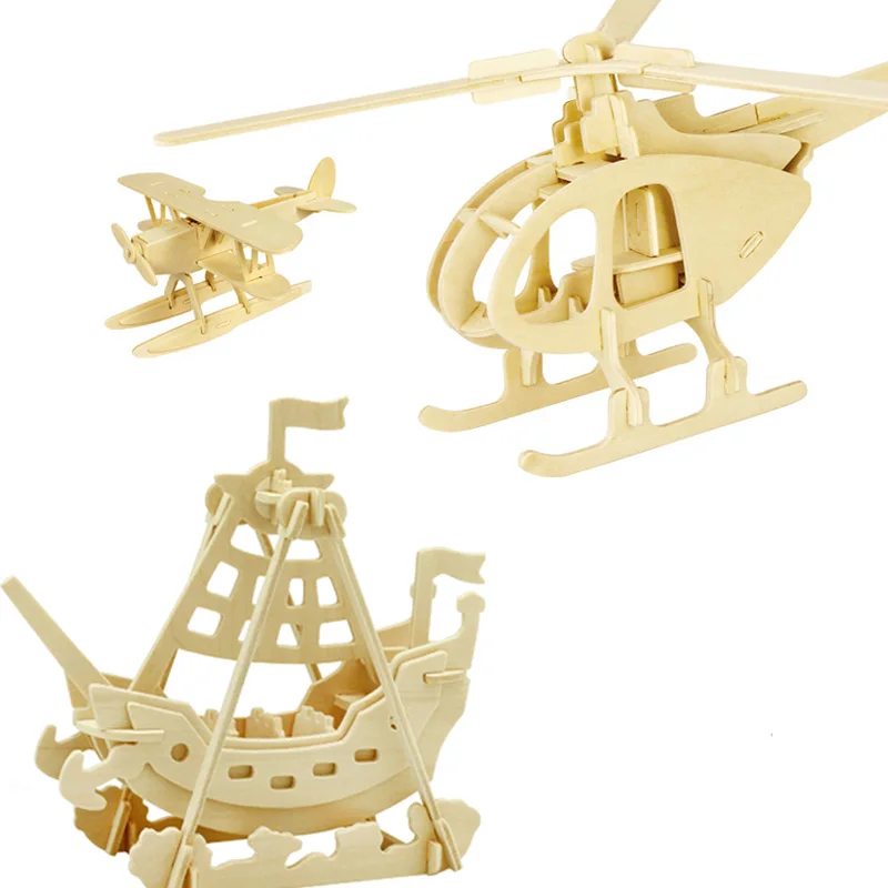 DIY 3D Wooden Puzzles Game Pirate Ship Model Assembling Building Kits Children Kids Natural Color Toys Educational Hobbies Gift