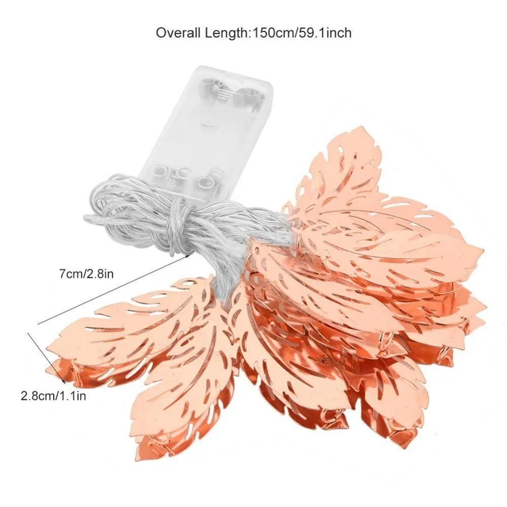 Rose Gold Feather Lantern String Lights 10/20LED USB & Battery Powered Copper Metal Outdoor String Light for Party Bedroom Decor