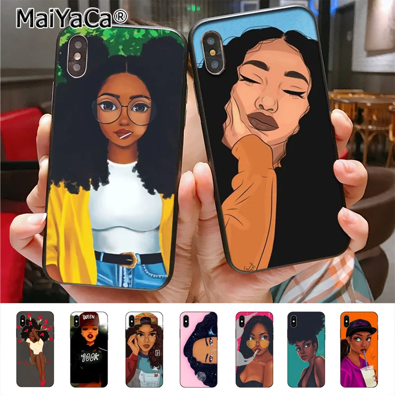 

MaiYaCa Afro Girls Cute Phone Case for iphone 11 Pro X Xs Xr Xs max 8plus 7 6splus 5s se 7plus case Cover