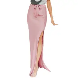 Женские летние женские с высокой посадкой сексуальные модные коктейльные Клубные Длинные Юбки Женская мода сплит розовая длинная юбка Q0214