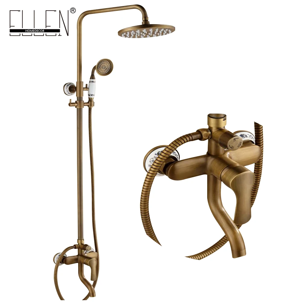 Billige Bad Regen Dusche Set Antike Bronze Wand Montiert Bad Dusche Armaturen mit Hand Dusche Wand Montiert EL0628