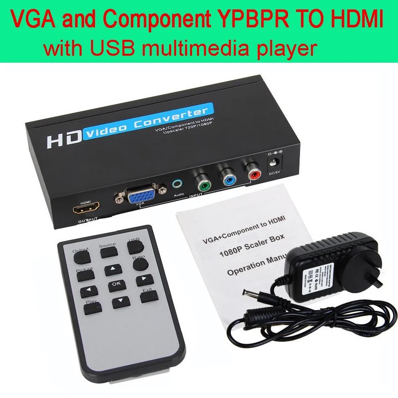 

Playvision VGA/Component YPBPR TO HDMI 1080p HD video converter with USB multimedia player