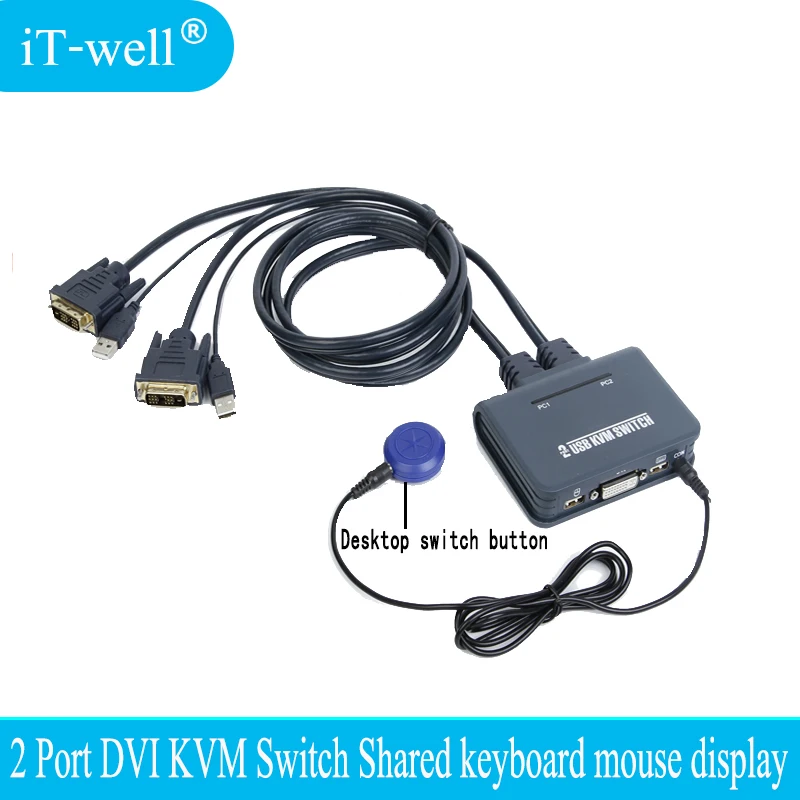 Переключатель KVM DVI с 2 портами переключатель кабелем для клавиатуры и мыши