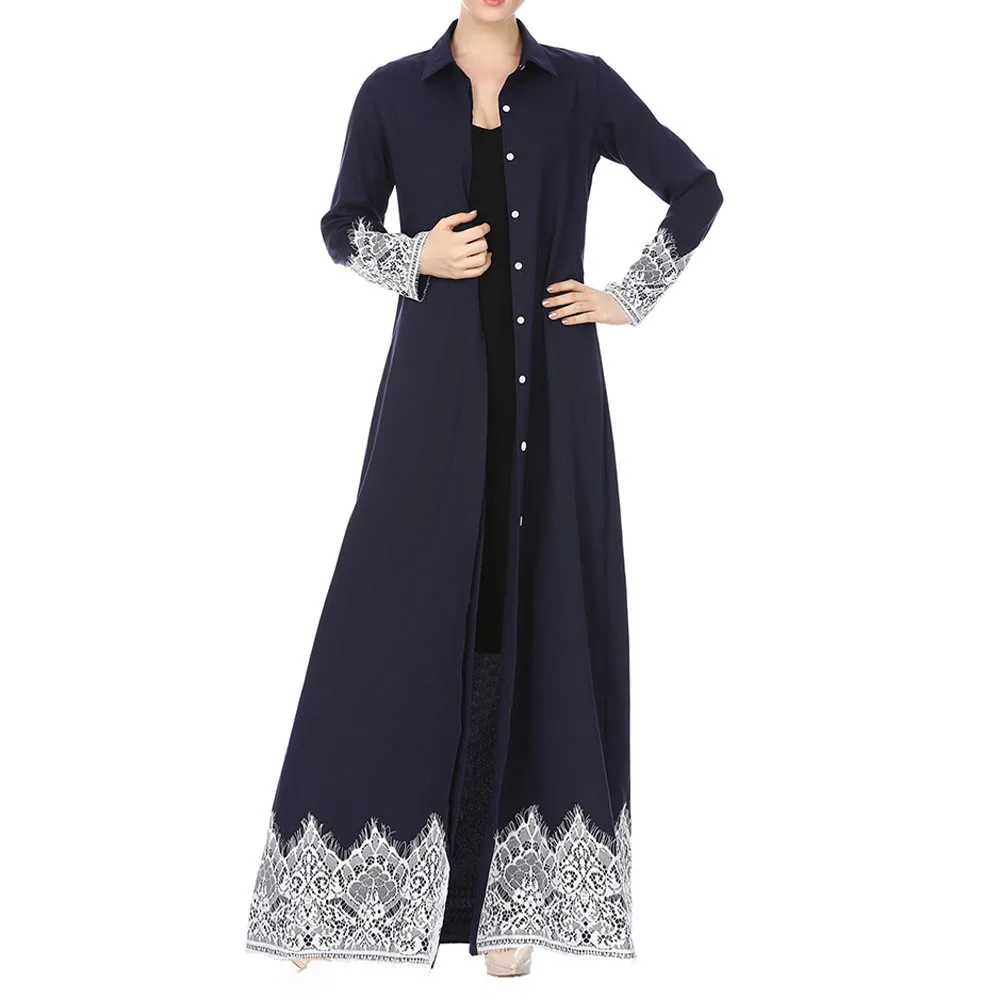 Принт с тиснением Женские мусульманские платья Дубай абаи кружево халат кардиган с длинными рукавами кафтан элегантный дизайн Макси