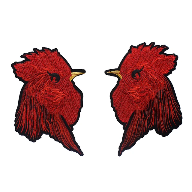 10pair Red Rooster Head Patches Embroidered Sew on Patch Fabric Motifs