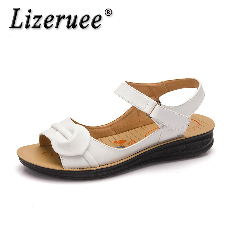 

Lizeruee Summer Women Genuine Leather Sandals Vintage Ladies Flat Sandials Ankle Strap Fashion Casual Platforms Soft Shoes CS164