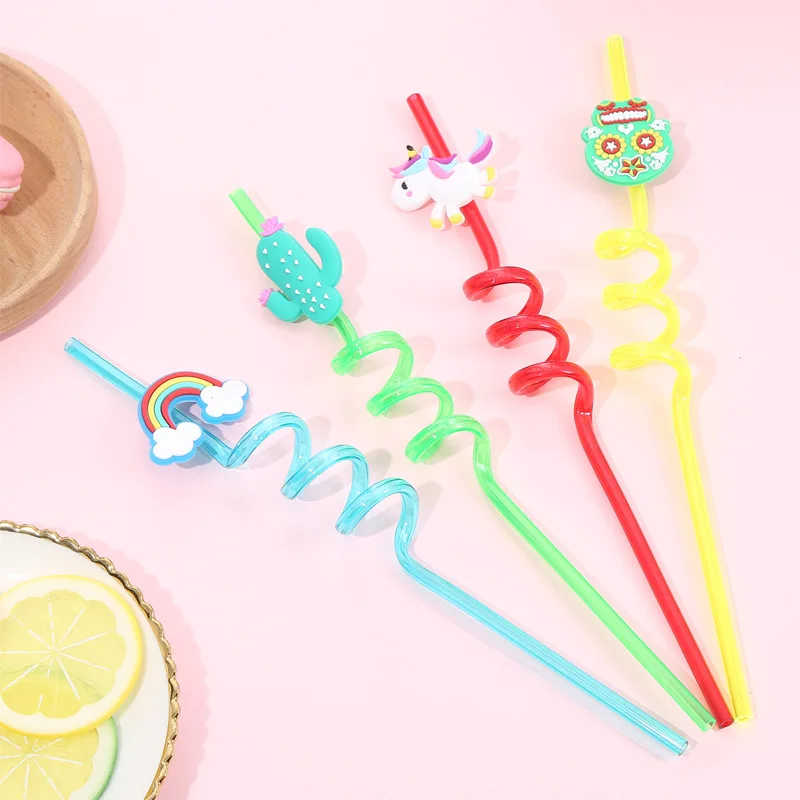 

4PCS/SET Cartoon Unicorn Owl Rainbow Reusable Straw High Quality Smoothie Drinking Straws for Milkshakes Ice Drinks Kids