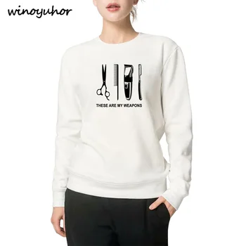 

Barber Hoodies Women Long Sleeve O-Neck Fleece Hairdresser Weapon Sweatshirts Ladies Girls Scissors Clothing Harajuku Tops