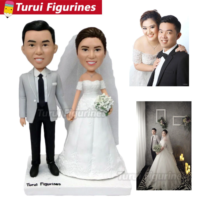 Decoration De Gateau De Mariage Japonais Figurines De Poupees A Tete Ronde Personnalisees A Partir De Photos Sculpture De Visage De Vraies Personnes Decorations De Maison Aliexpress
