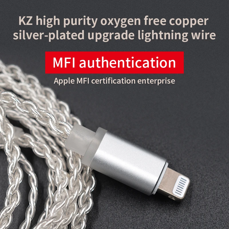 

KZ Lightn ing Dock Cable 2Pin/MMCX Connector Plated Silver Cable Use For SE846 KZ ZS4/ZS6/ZSA/ED16 ZSN/ZST/ES4/ZS10/AS10/BA10