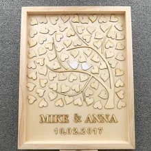 Индивидуальный Свадебный Гостевая книга, пользовательские падения Топ drop box деревянный альтернатива Гостевая книга с 60-100 сердечек, деревенский свадебный подарок