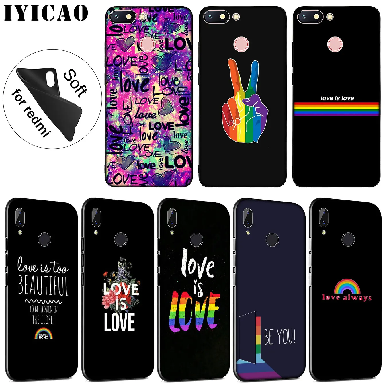 

IYICAO Love Is Love LGBT Rainbow Heart Soft Silicone Case for Xiaomi Redmi K20 7A 6A 5A S2 4X 4A GO Note 8 7 5 Plus 6 Pro Cover