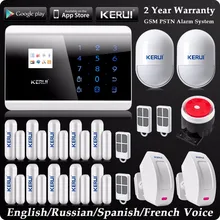 Kerui lcd Беспроводная Проводная GSM SMS домашняя сигнализация русский/испанский/французский голосовой Беспроводной занавес PIR детектор GSM PSTN сигнализация